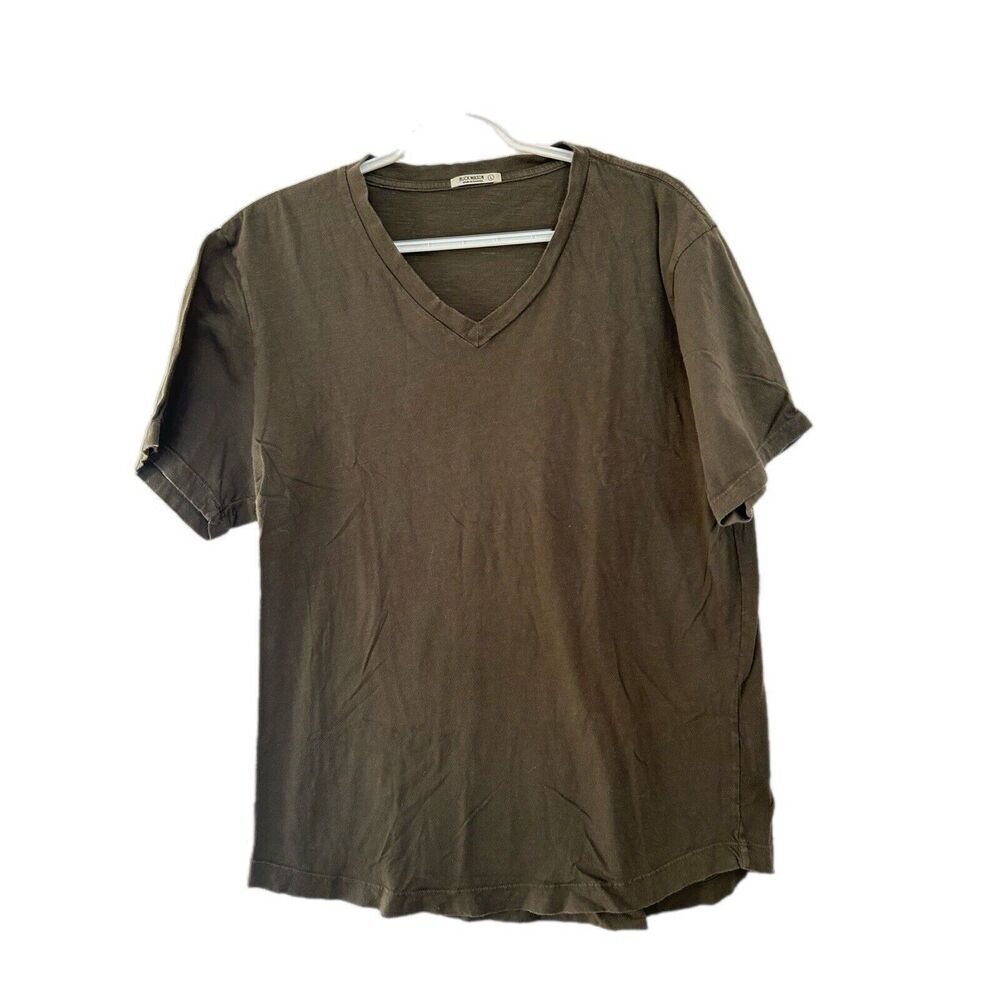 Buck Mason Green V-neck Curved Hem Slub Tee Shirt from Large